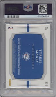Tyrese Maxey from the 2020-21 Panini National Treasures set graded by PSA and given an overall grade of 9.