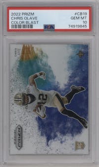 Chris Olave from the 2022 Panini Prizm set graded by PSA and given an overall grade of 10.