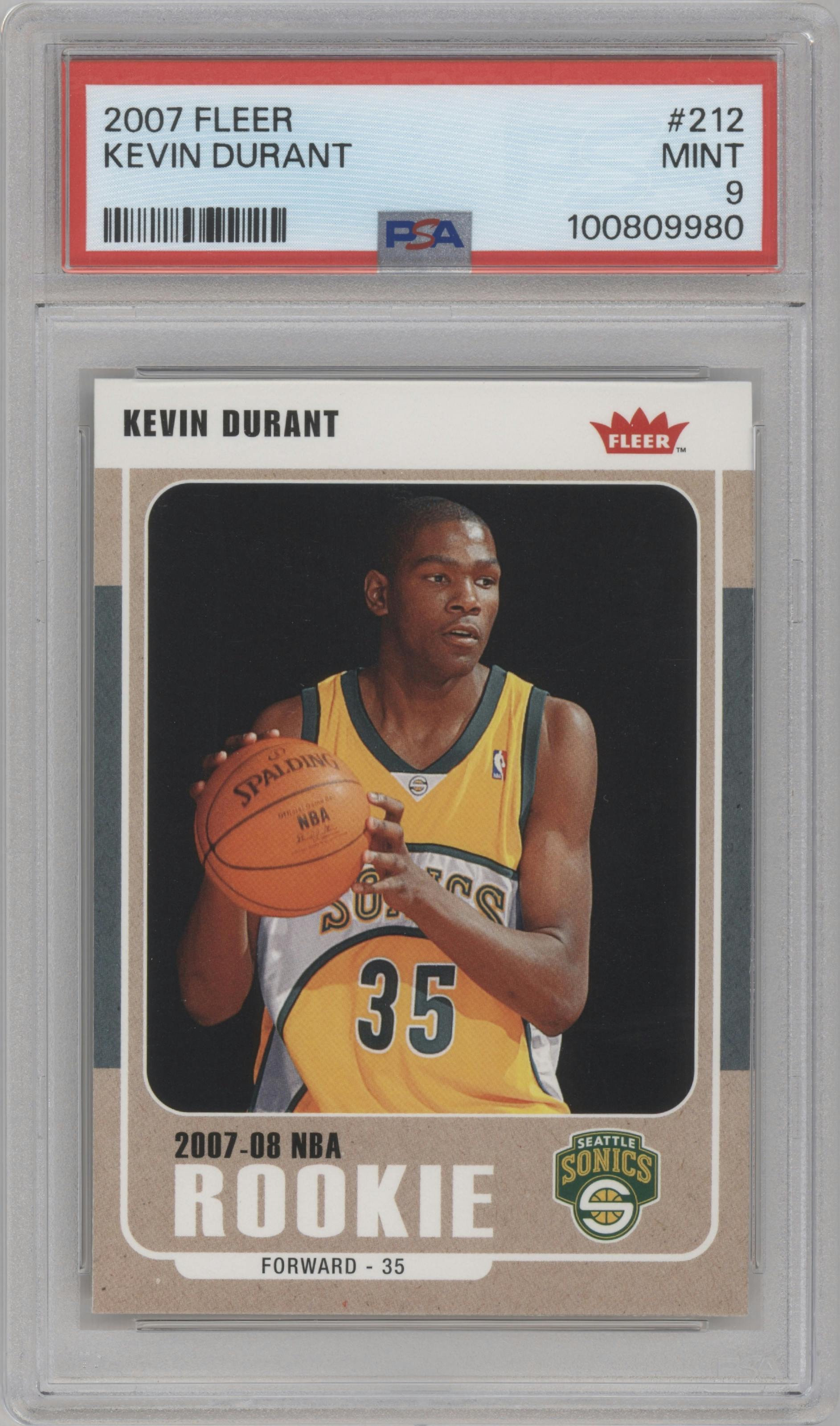 Kevin Durant from the 2007-08 Fleer set graded by PSA and given an overall grade of 9.