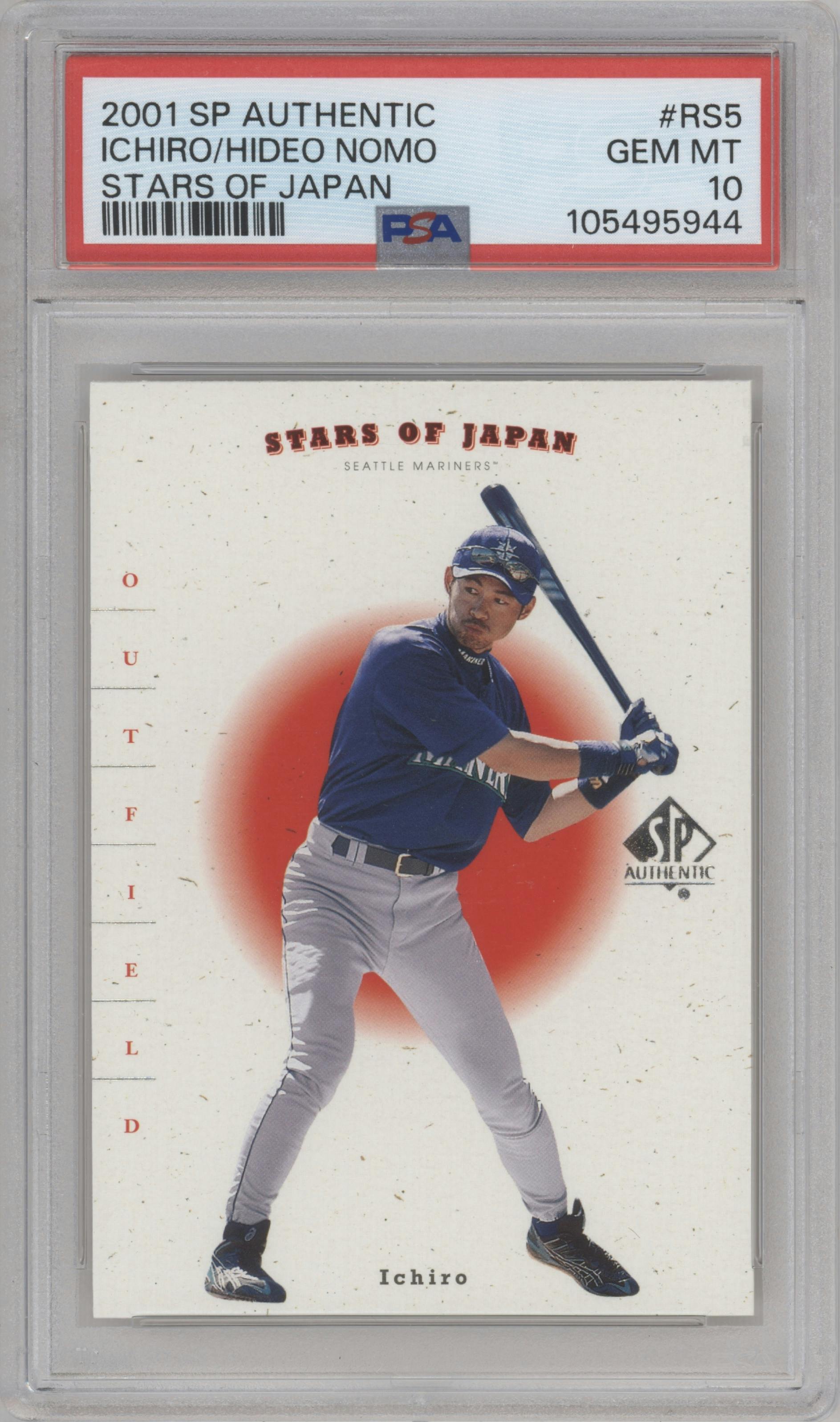 Ichiro Suzuki/Hideo Nomo from the 2001 SP Authentic set graded by PSA and given an overall grade of 10.