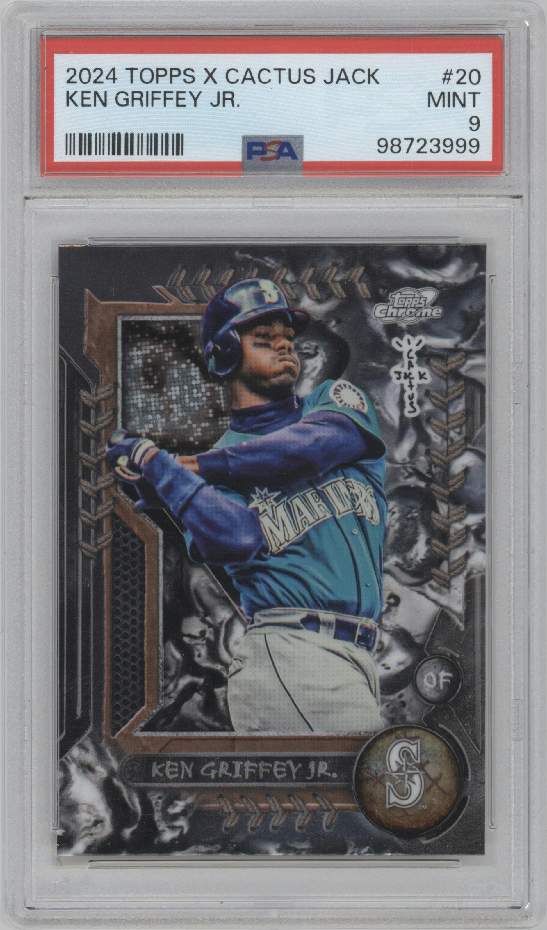 Ken Griffey Jr. from the 2024 Topps Cosmic Chrome x Cactus Jack set graded by PSA and given an overall grade of 9.