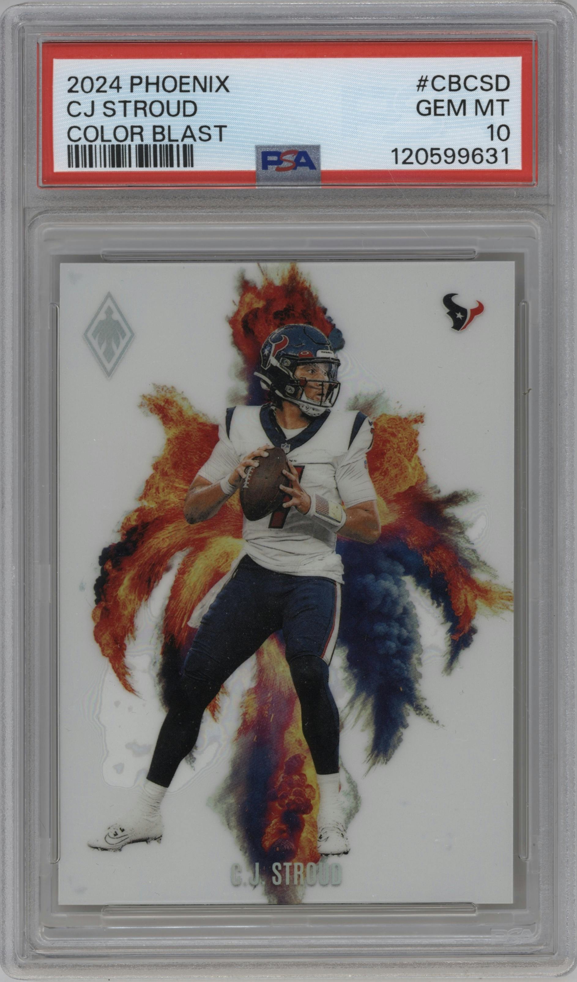C.J. Stroud from the 2024 Panini Phoenix set graded by PSA and given an overall grade of 10.