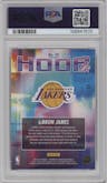 LeBron James from the 2023-24 Panini Hoops Premium Stock set featuring a Premium Red Prizm parallel graded by PSA and given an overall grade of 10.
