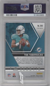 Tua Tagovailoa from the 2020 Panini Mosaic set featuring a Reactive Orange parallel graded by PSA and given an overall grade of 10.