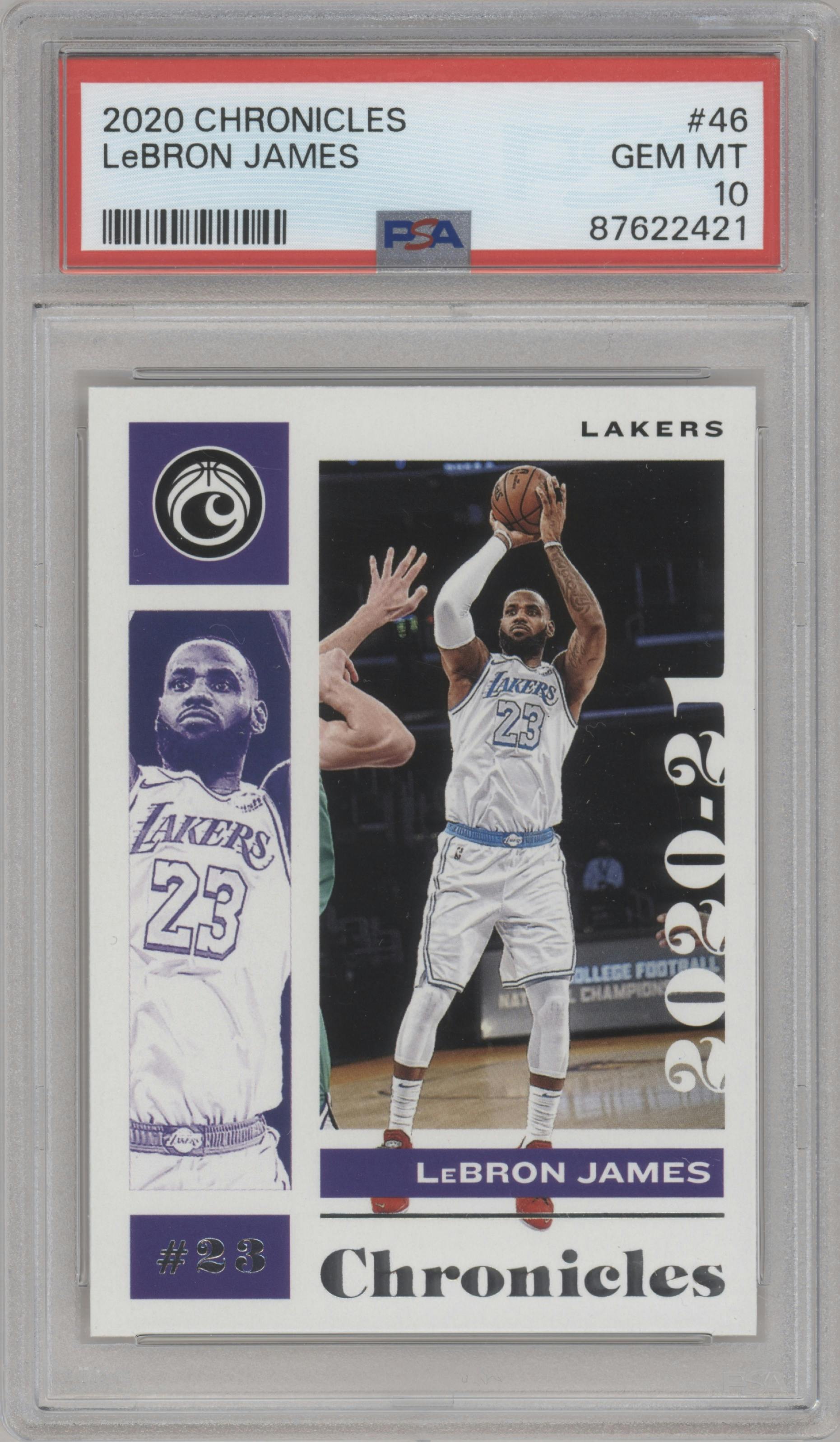 LeBron James from the 2020-21 Panini Chronicles set graded by PSA and given an overall grade of 10.