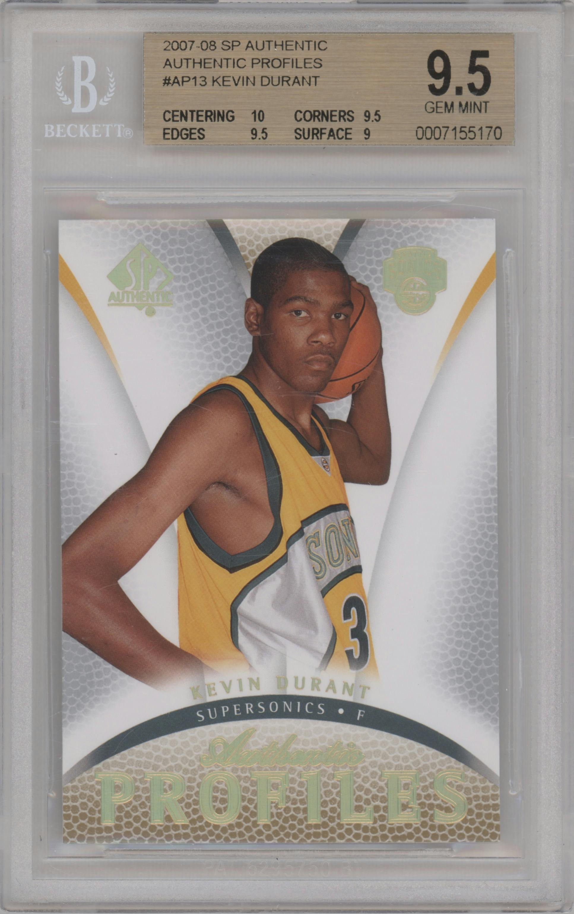 Kevin Durant  from the 2007-08 SP Authentic set graded by Beckett and given an overall grade of 9.5.