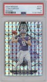 J.J. McCarthy from the 2024 Panini Mosaic set featuring a Mosaic parallel graded by PSA and given an overall grade of 9.