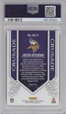 Justin Jefferson from the 2023 Panini Rookies & Stars set featuring a White parallel graded by PSA and given an overall grade of 10.