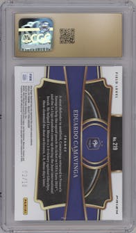Eduardo Camavinga from the 2023-24 Panini Select FIFA set featuring a Gold Prizm parallel graded by CSG and given an overall grade of 10.