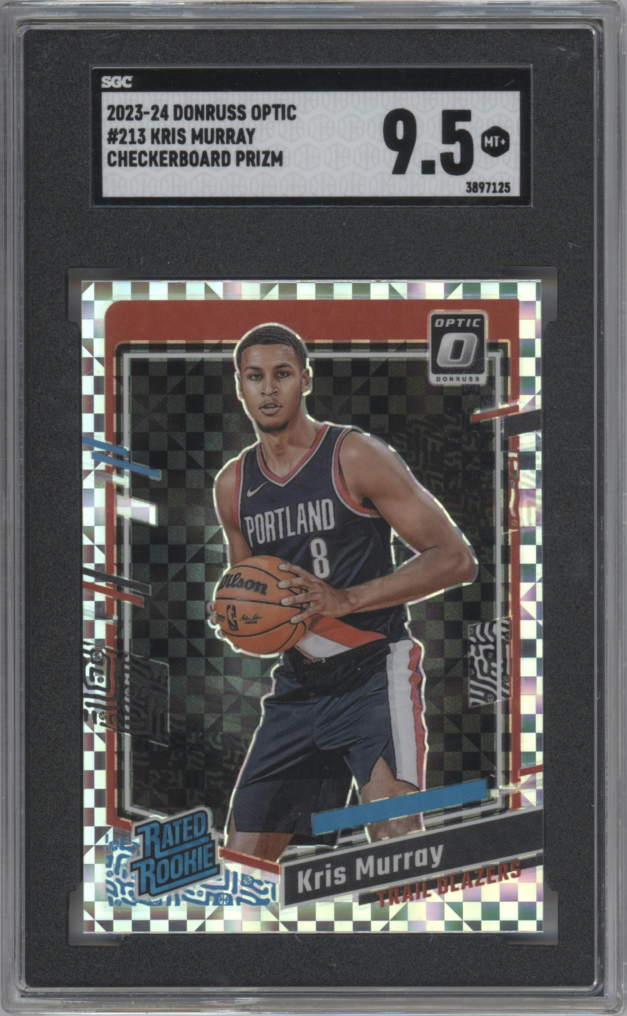 Kris Murray from the 2023-24 Donruss Optic set featuring a Checkerboard parallel graded by SGC and given an overall grade of 9.5.
