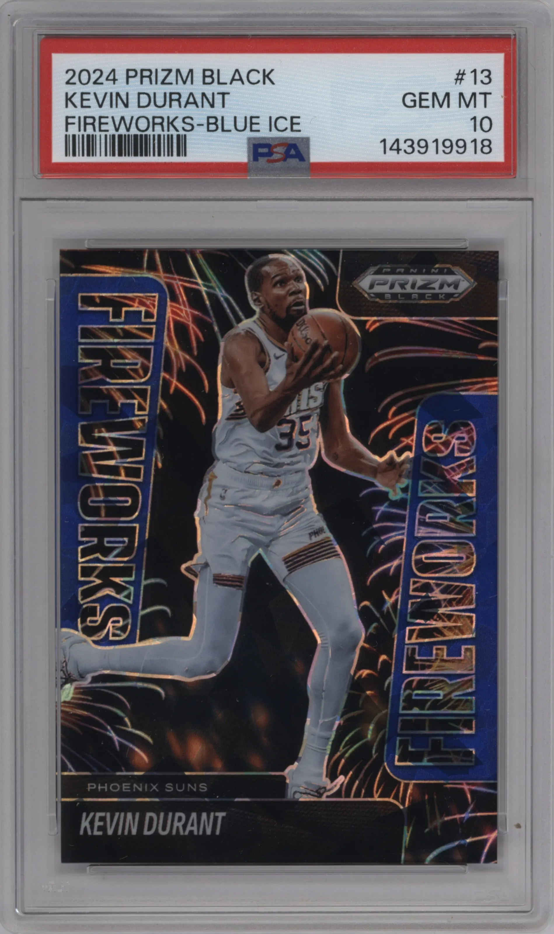 2024 Panini Prizm Black Fireworks Kevin Durant Blue Ice #13 PSA 10