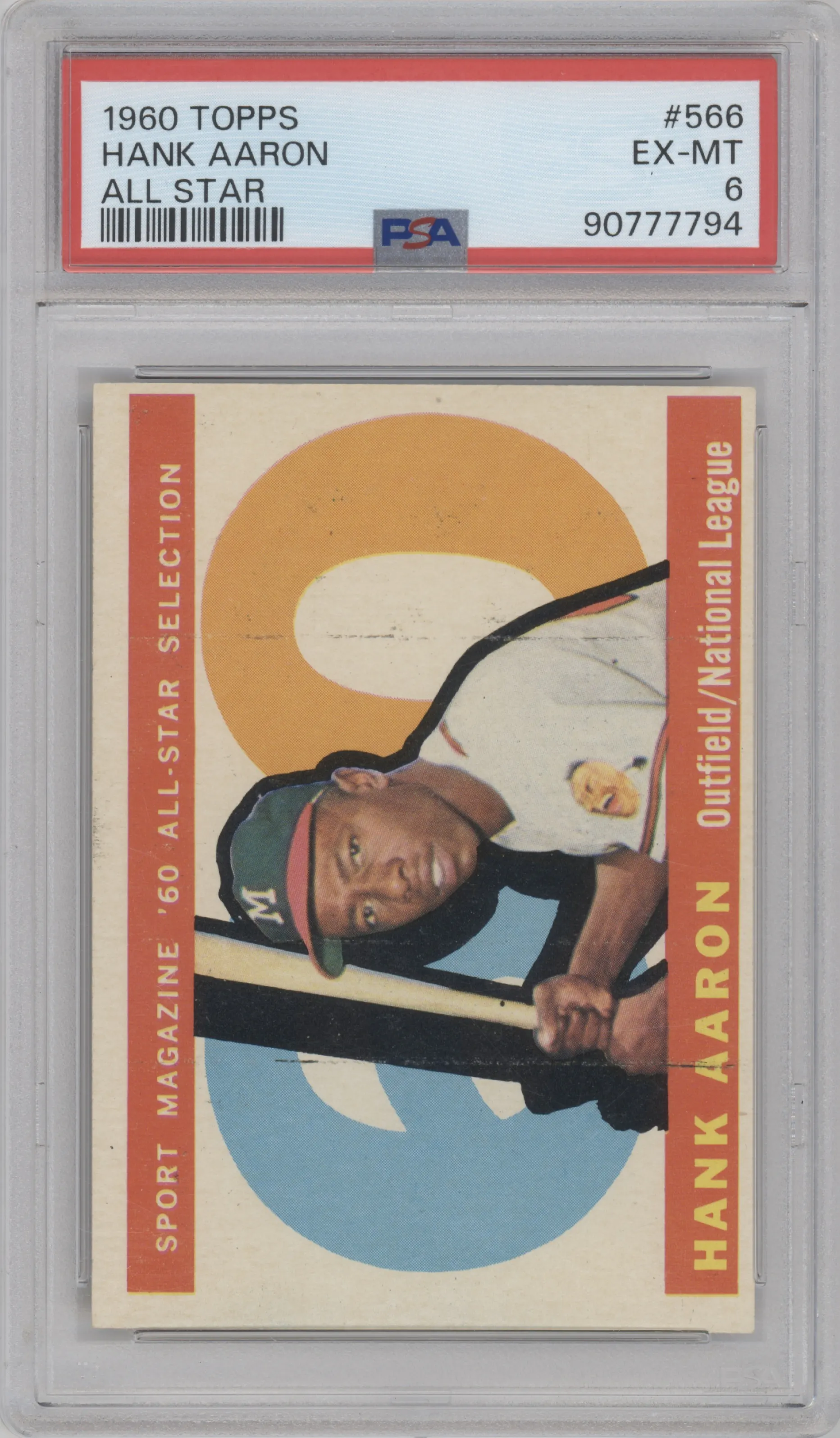 Hank Aaron from the 1960 Topps set graded by PSA and given an overall grade of 6.