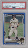 Tyler Black from the 2021 Bowman Draft set featuring a Blue Refractor parallel graded by PSA and given an overall grade of 10.