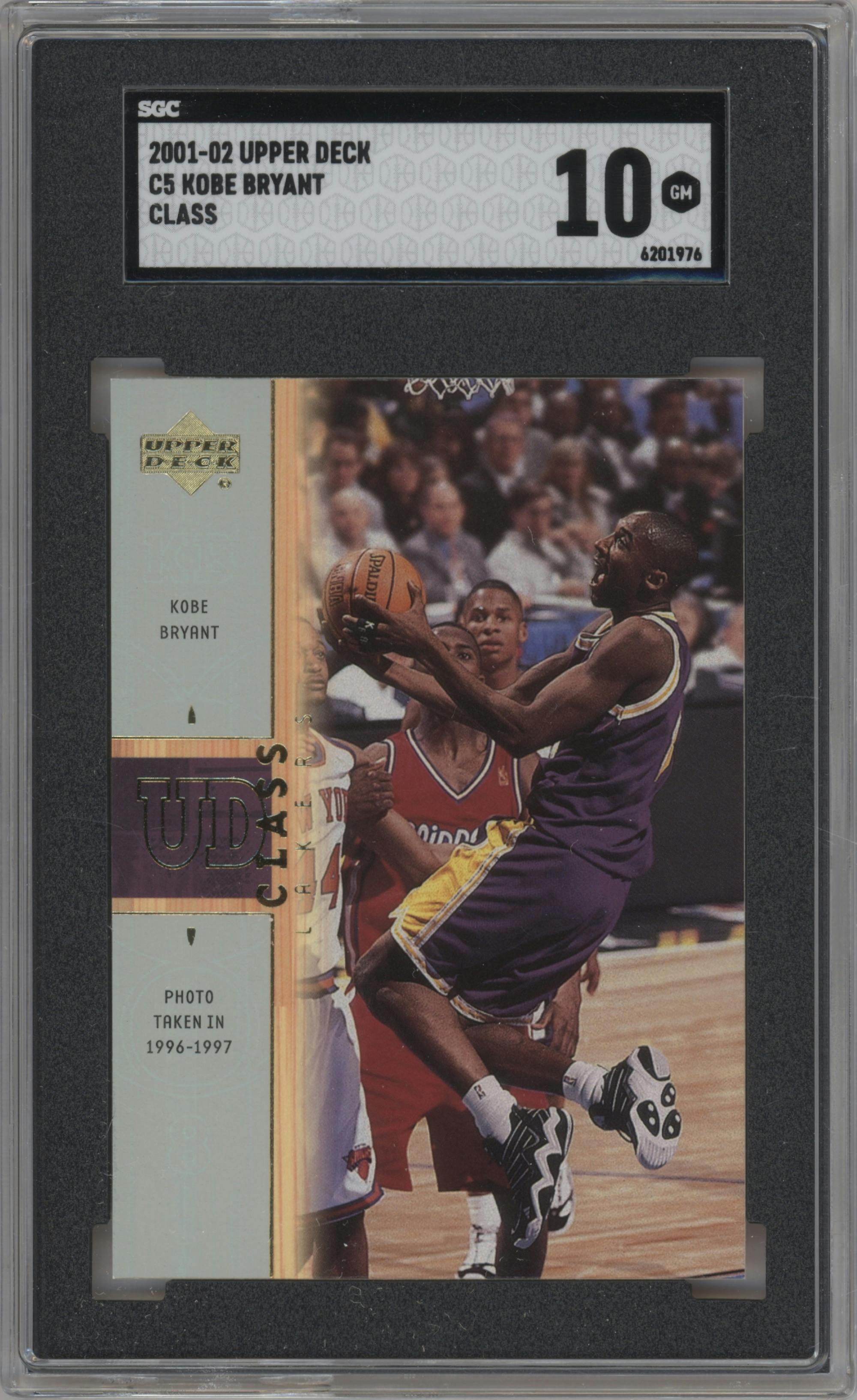 Kobe Bryant from the 2001-02 Upper Deck set graded by SGC and given an overall grade of 10.