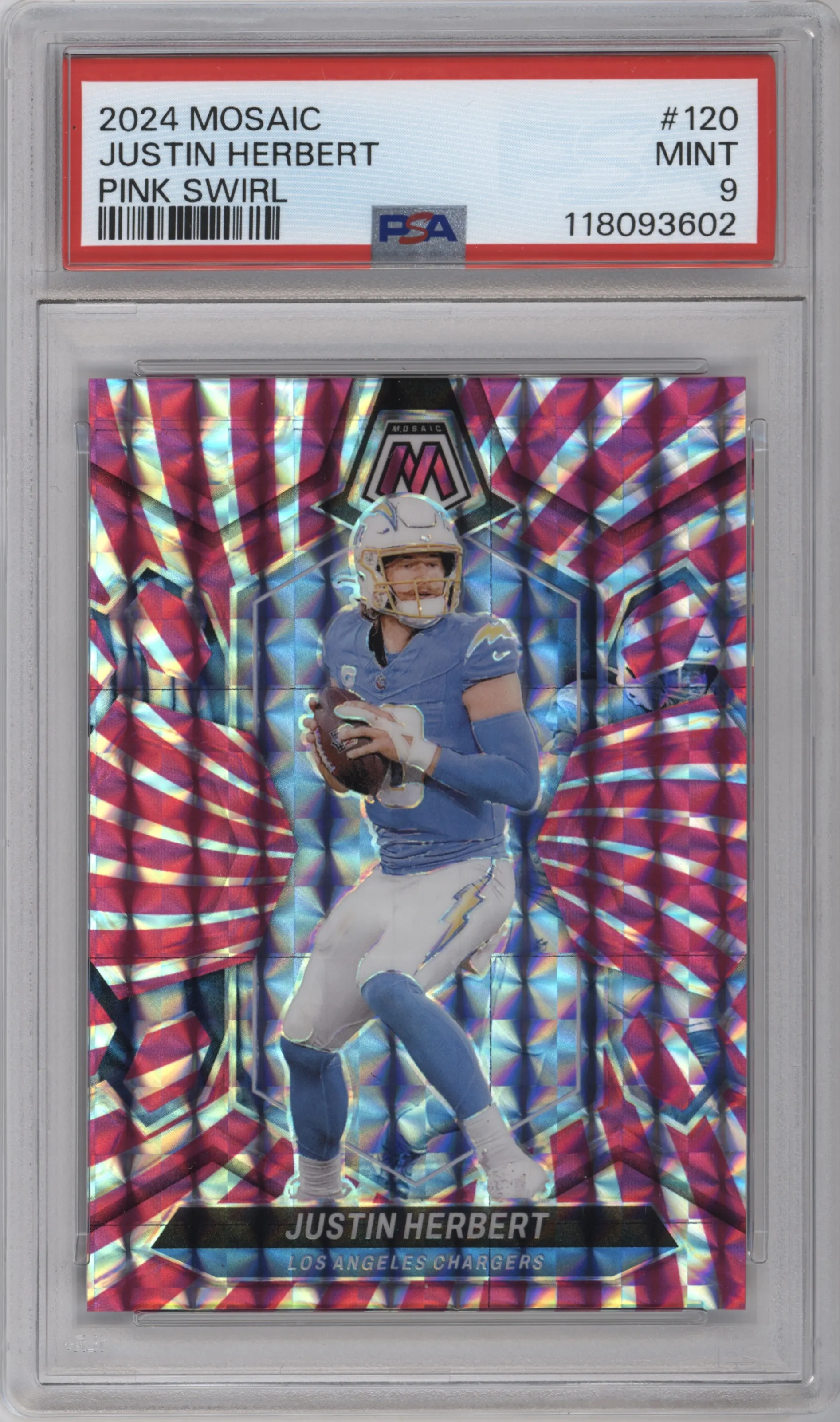 2024 Panini Mosaic Justin Herbert Pink Swirl #120 PSA 9
