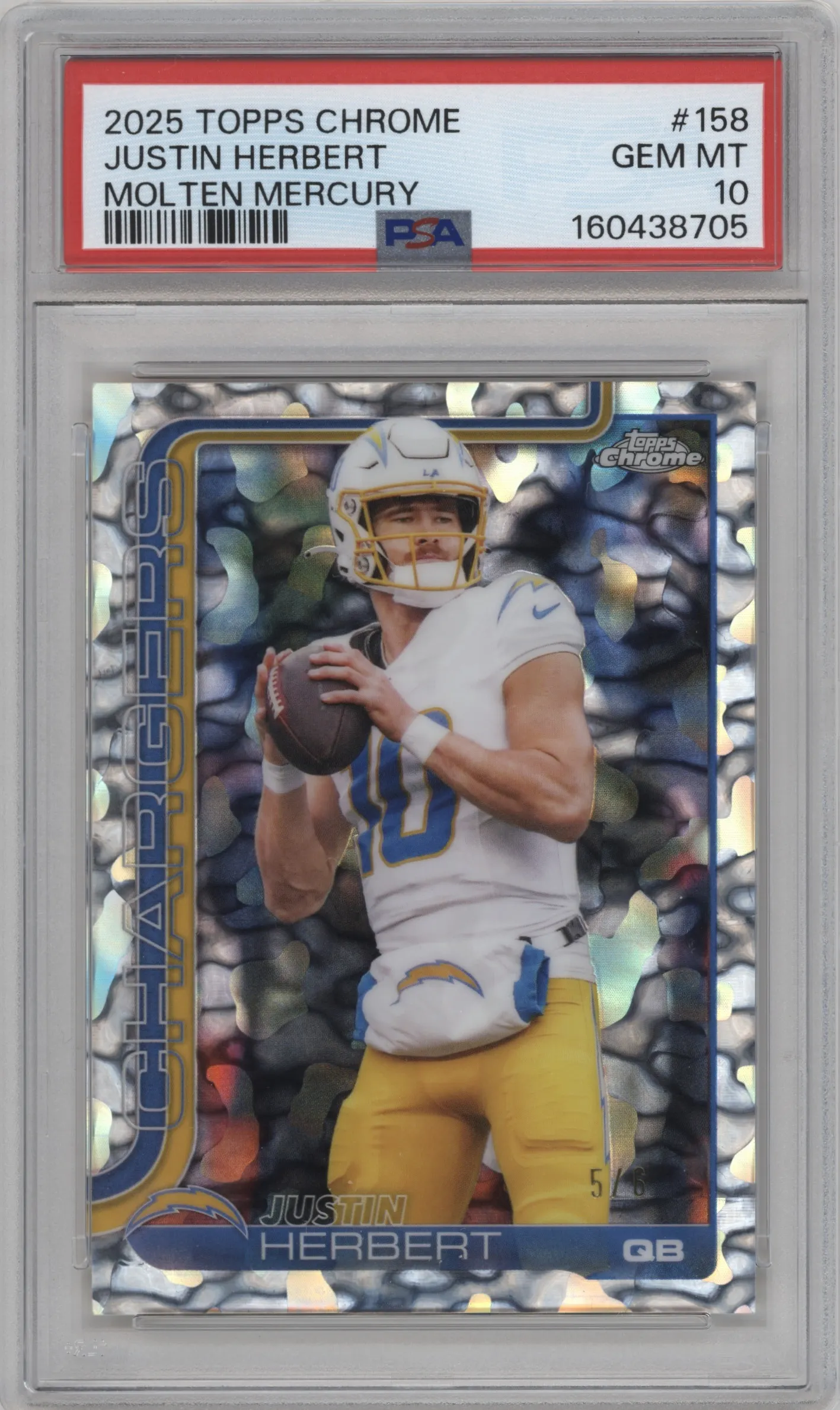 2025 Topps Chrome Justin Herbert Molten Mercury First Day Issue Refractor PSA 10