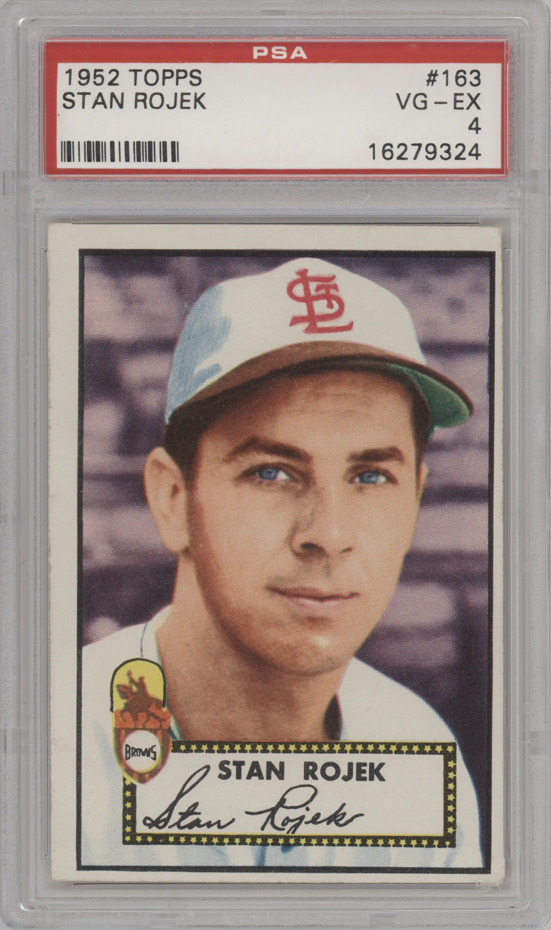 Stan Rojek from the 1952 Topps set graded by PSA and given an overall grade of 4.