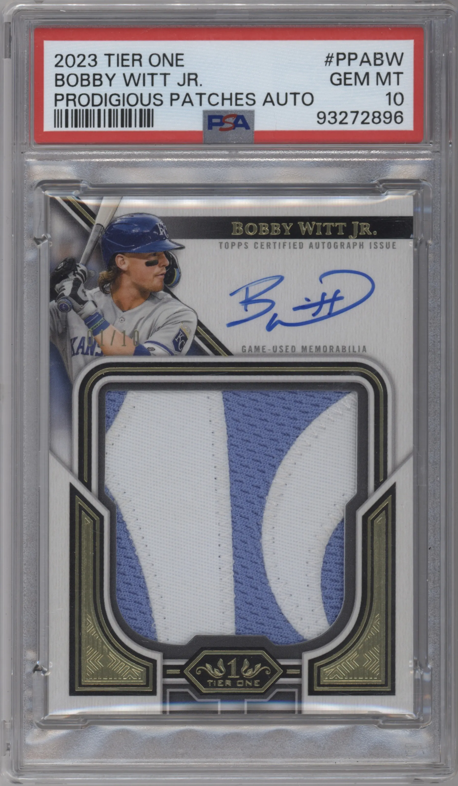 2023 Topps Tier One Prod.Ptch.Auto Bobby Witt Jr. #PPA-BW PSA 10