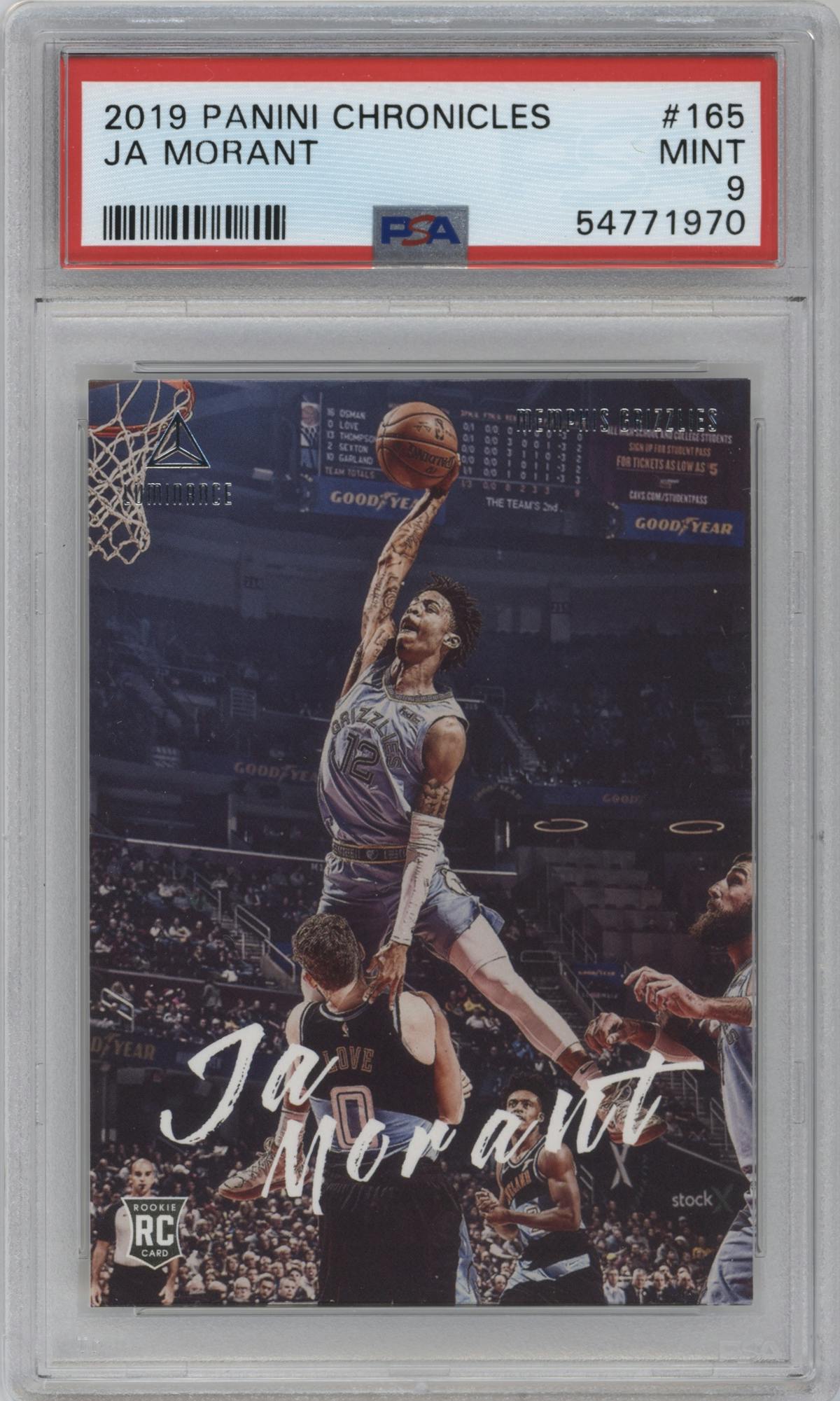 Ja Morant from the 2019-20 Panini Chronicles  set graded by PSA and given an overall grade of 9.