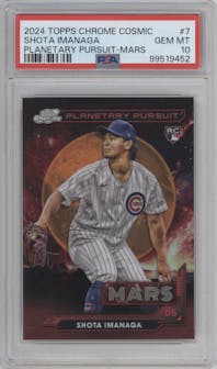 Shota Imanaga from the 2024 Topps Cosmic Chrome set graded by PSA and given an overall grade of 10.