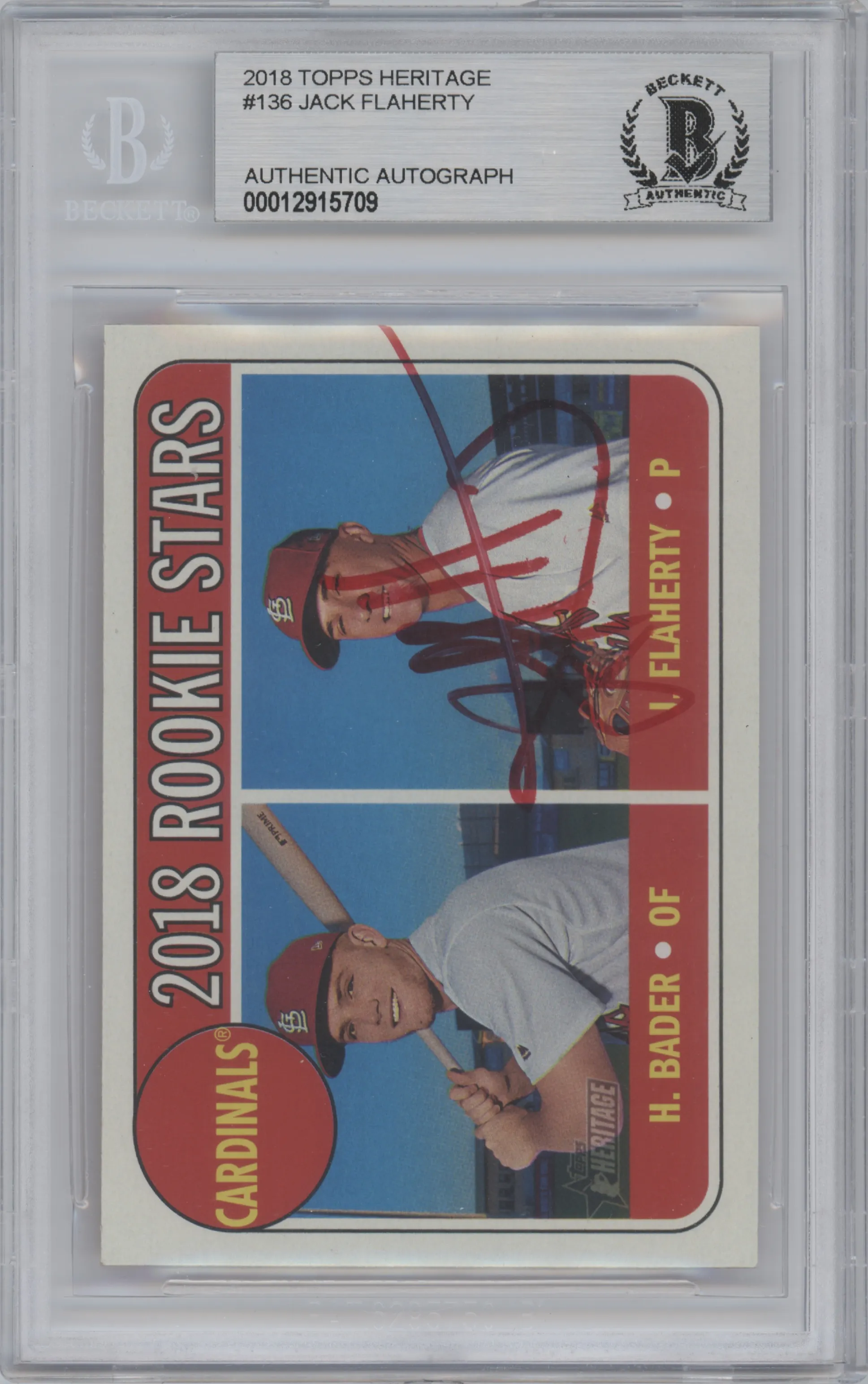 Harrison Bader/Jack Flaherty from the 2018 Topps Heritage set graded by Beckett.