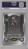 Jayden Reed from the 2023 Panini Prizm set featuring a Lazer parallel graded by PSA and given an overall grade of 10.