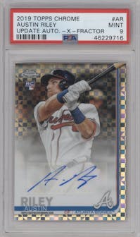 Austin Riley from the 2019 Topps Chrome Update set featuring a X-Fractor parallel graded by PSA and given an overall grade of 9.