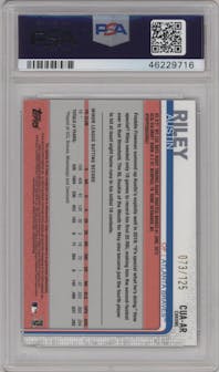 Austin Riley from the 2019 Topps Chrome Update set featuring a X-Fractor parallel graded by PSA and given an overall grade of 9.