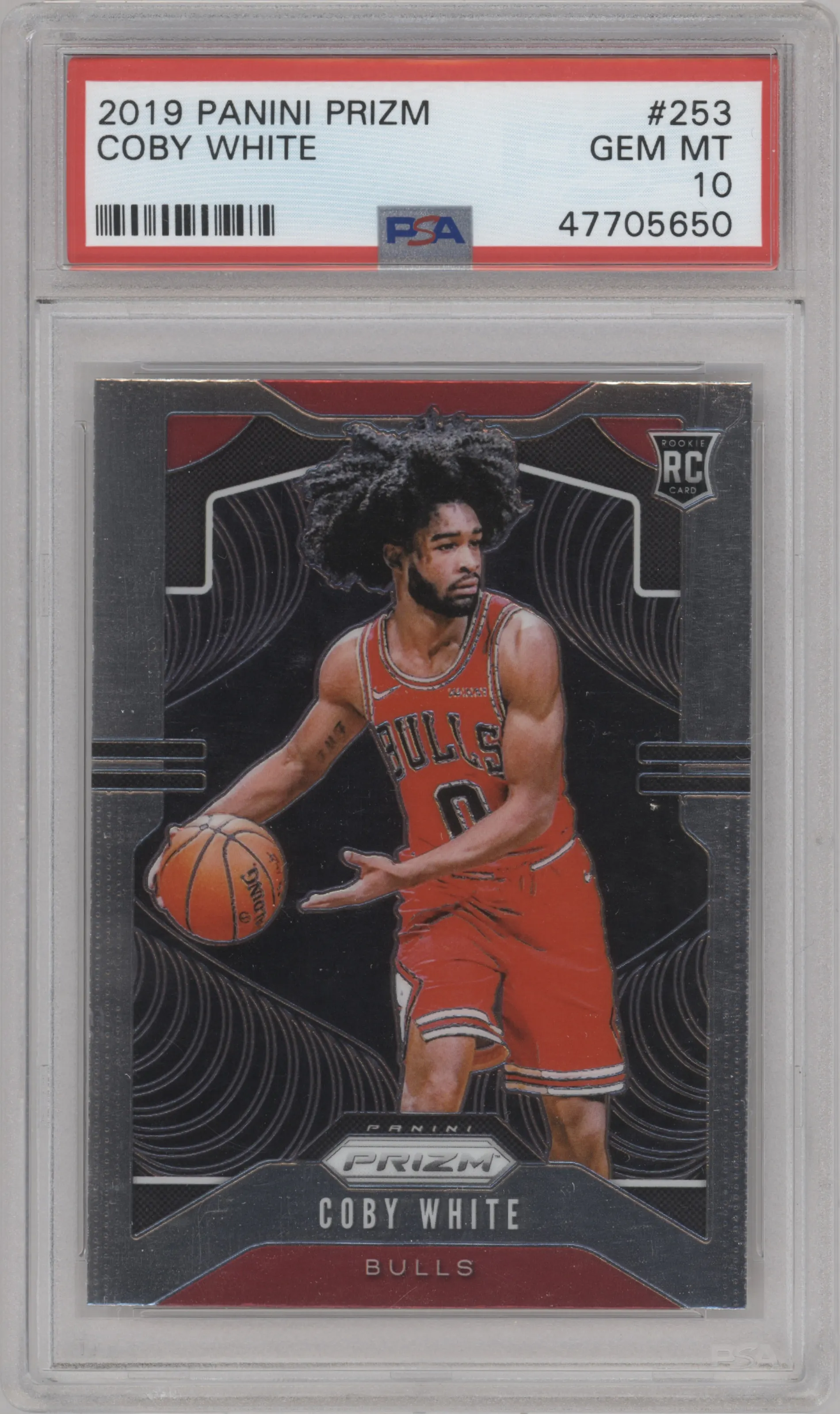 Coby White from the 2019-20 Panini Prizm set graded by PSA and given an overall grade of 10.