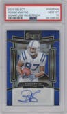 Reggie Wayne from the 2023 Panini Select set featuring a Blue Prizm parallel graded by PSA and given an overall grade of 10.