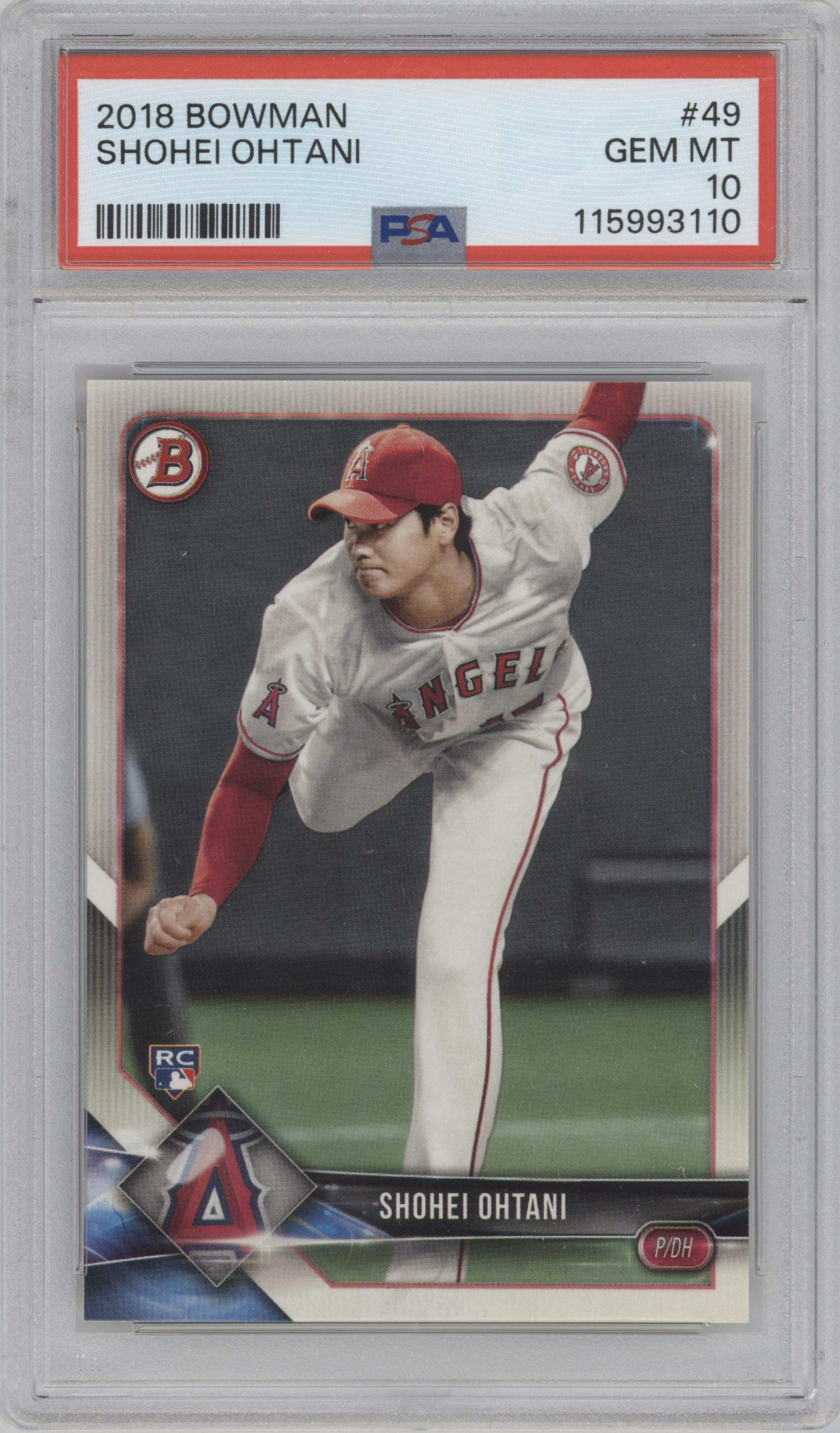 Shohei Ohtani from the 2018 Bowman set graded by PSA and given an overall grade of 10.