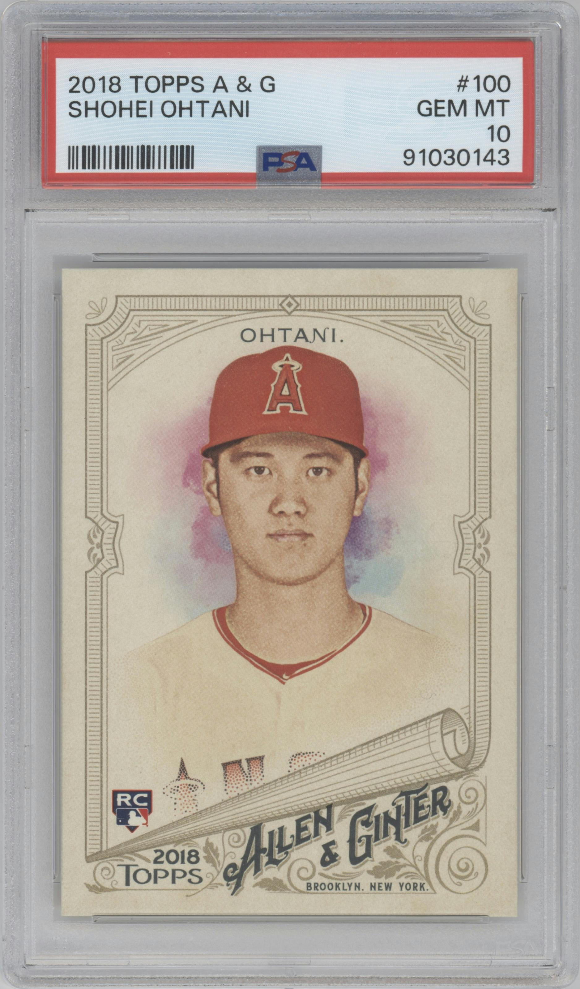 Shohei Ohtani from the 2018 Topps Allen & Ginter set graded by PSA and given an overall grade of 10.