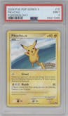 Pikachu from the 2009 Pokemon set featuring a Pokemon Day parallel graded by PSA and given an overall grade of 9.