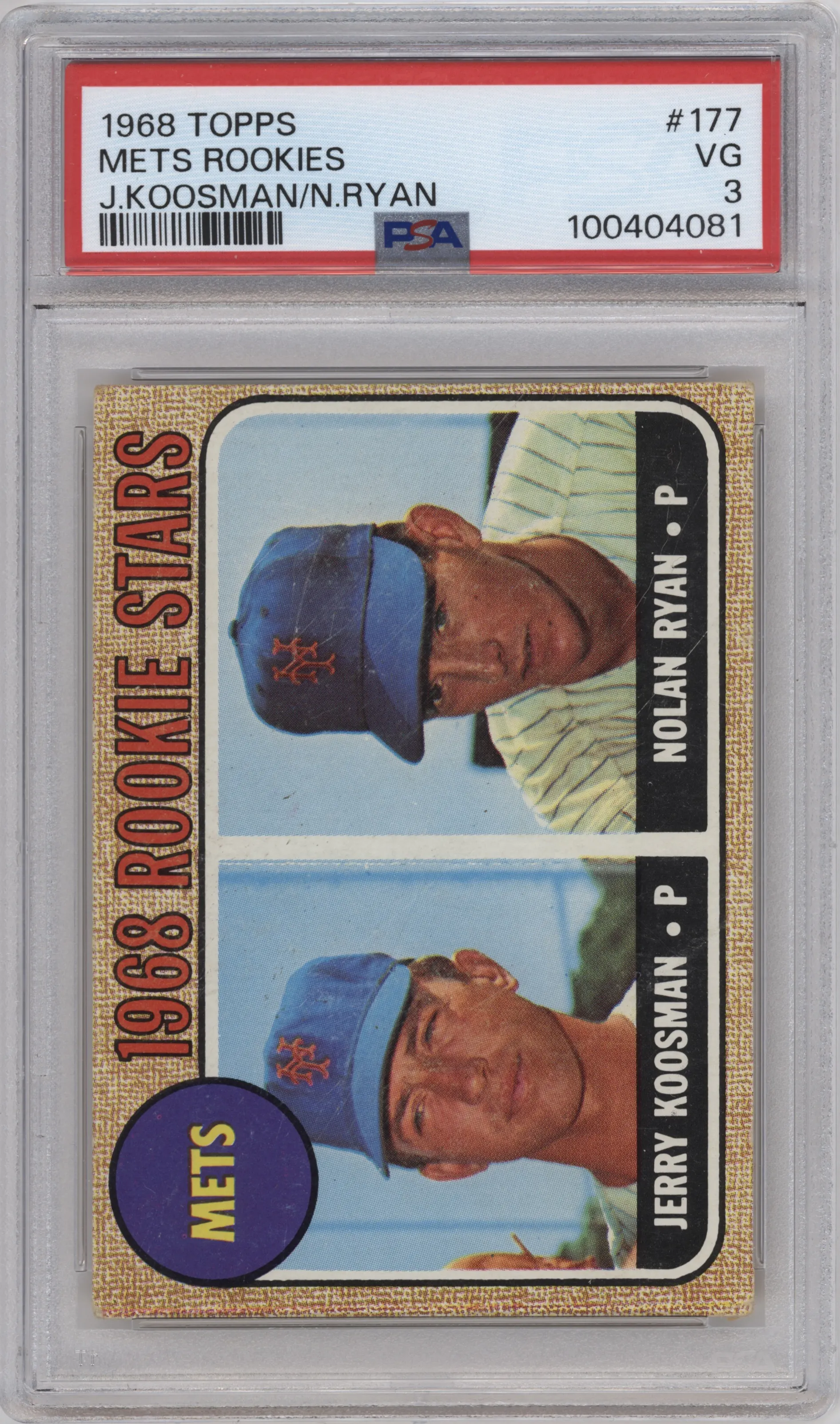 1968 Topps Jerry Koosman/Nolan Ryan PSA VERY GOOD 3 #177 PSA 3