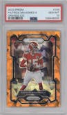 Patrick Mahomes II from the 2023 Panini Prizm set featuring a Orange Ice parallel graded by PSA and given an overall grade of 10.