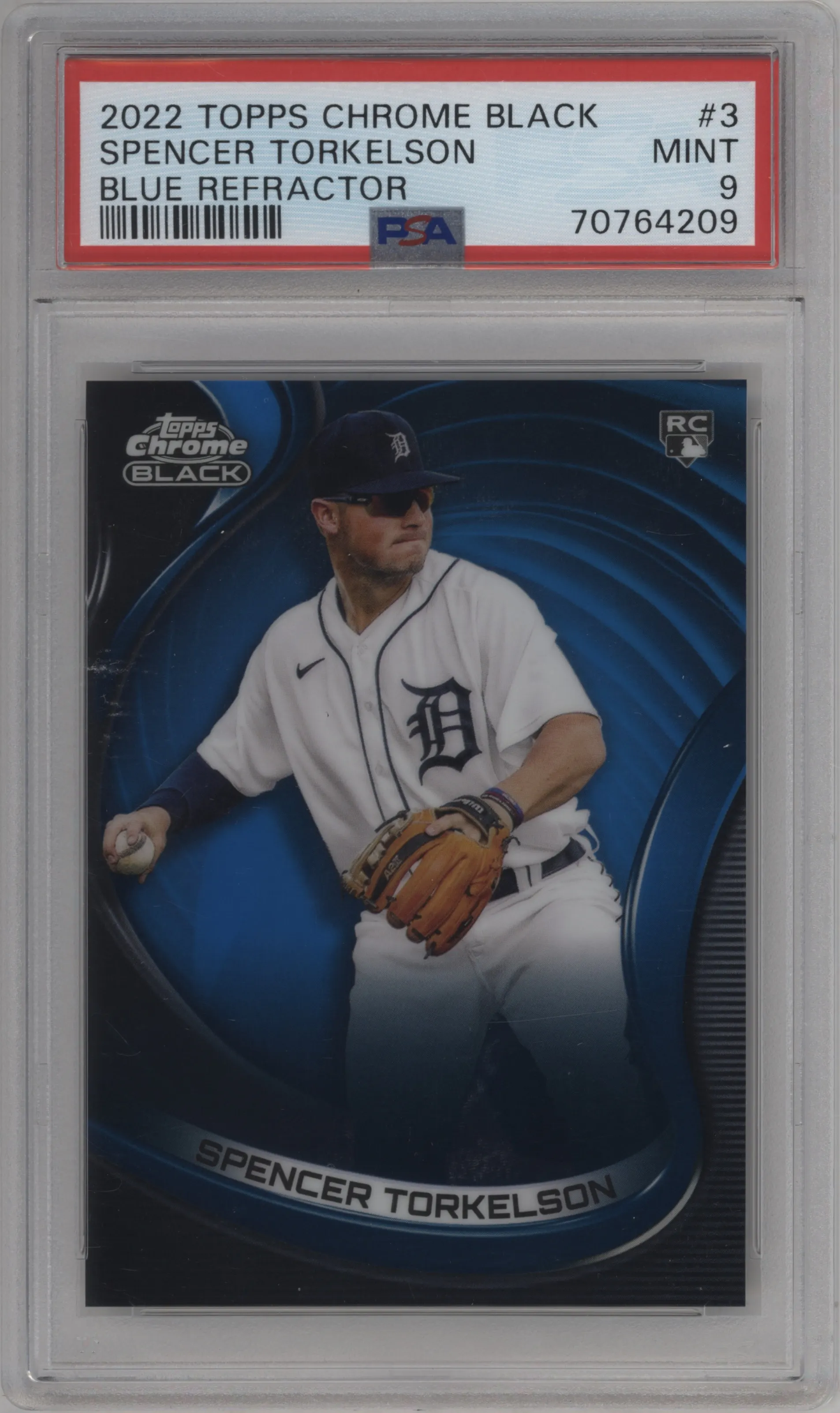 2022 Topps Chrome Black Spencer Torkelson Blue Refractor #3 PSA 9