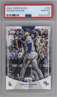 Shohei Ohtani from the 2024 Topps 50/50 set graded by PSA and given an overall grade of 10.