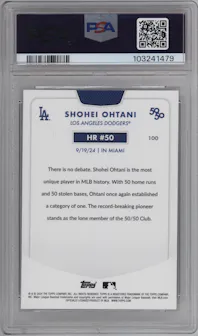 Shohei Ohtani from the 2024 Topps 50/50 set graded by PSA and given an overall grade of 10.
