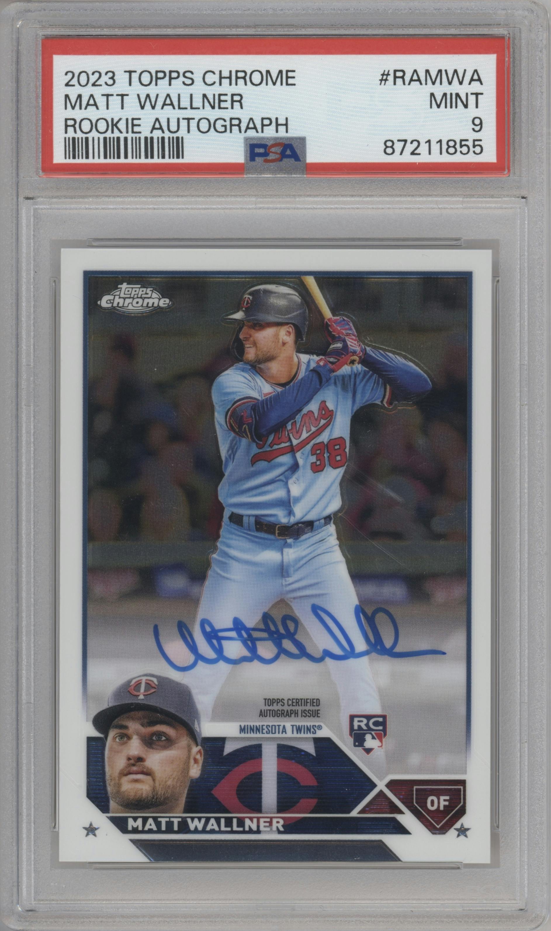 Matt Wallner from the 2023 Topps Chrome set graded by PSA and given an overall grade of 9.