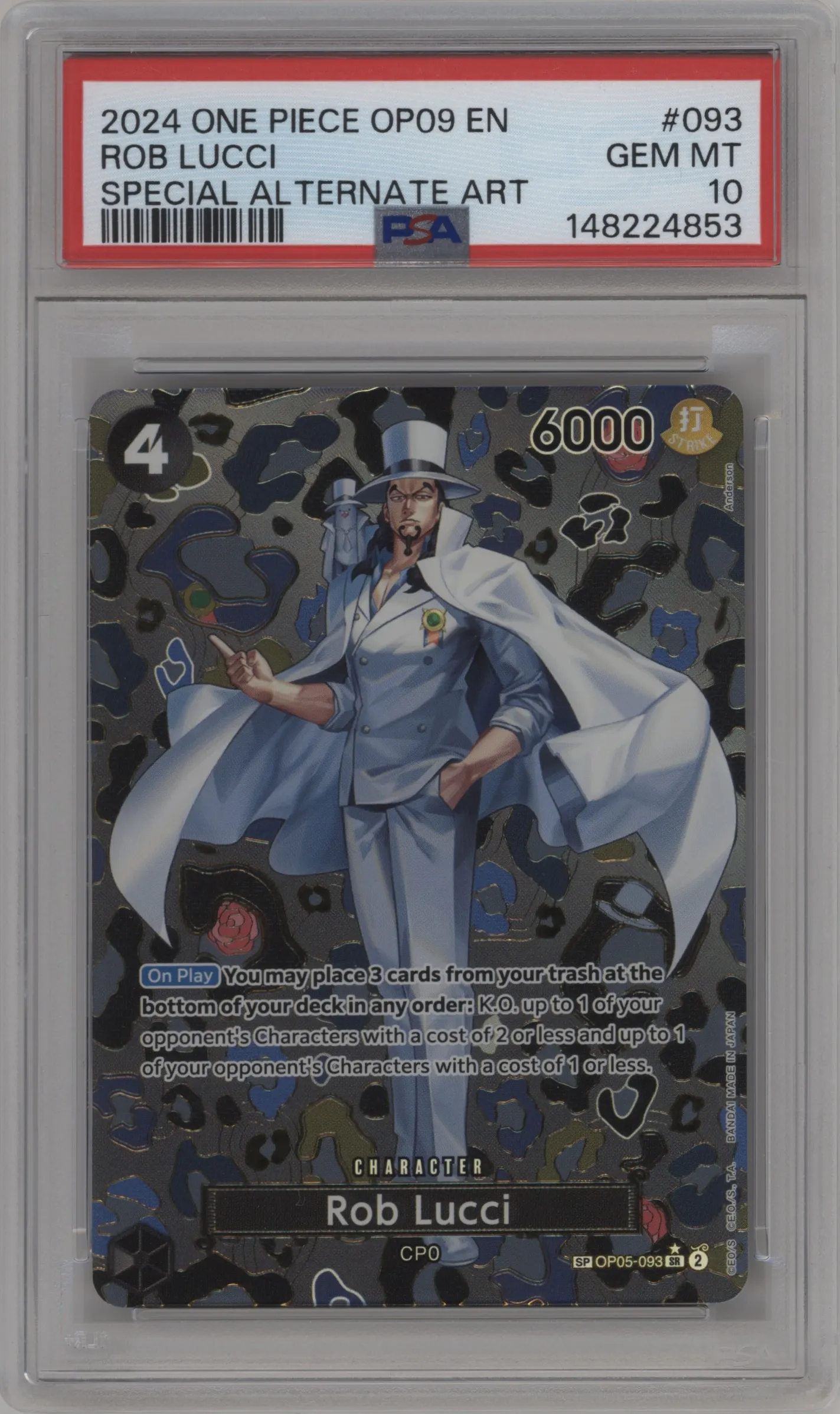 2024 One Piece Emperors in the New World Rob Lucci Alternate Art OP05-093 SR #SP OP05-093 SR PSA 10