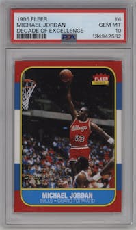Michael Jordan from the 1996-97 Fleer set graded by PSA and given an overall grade of 10.