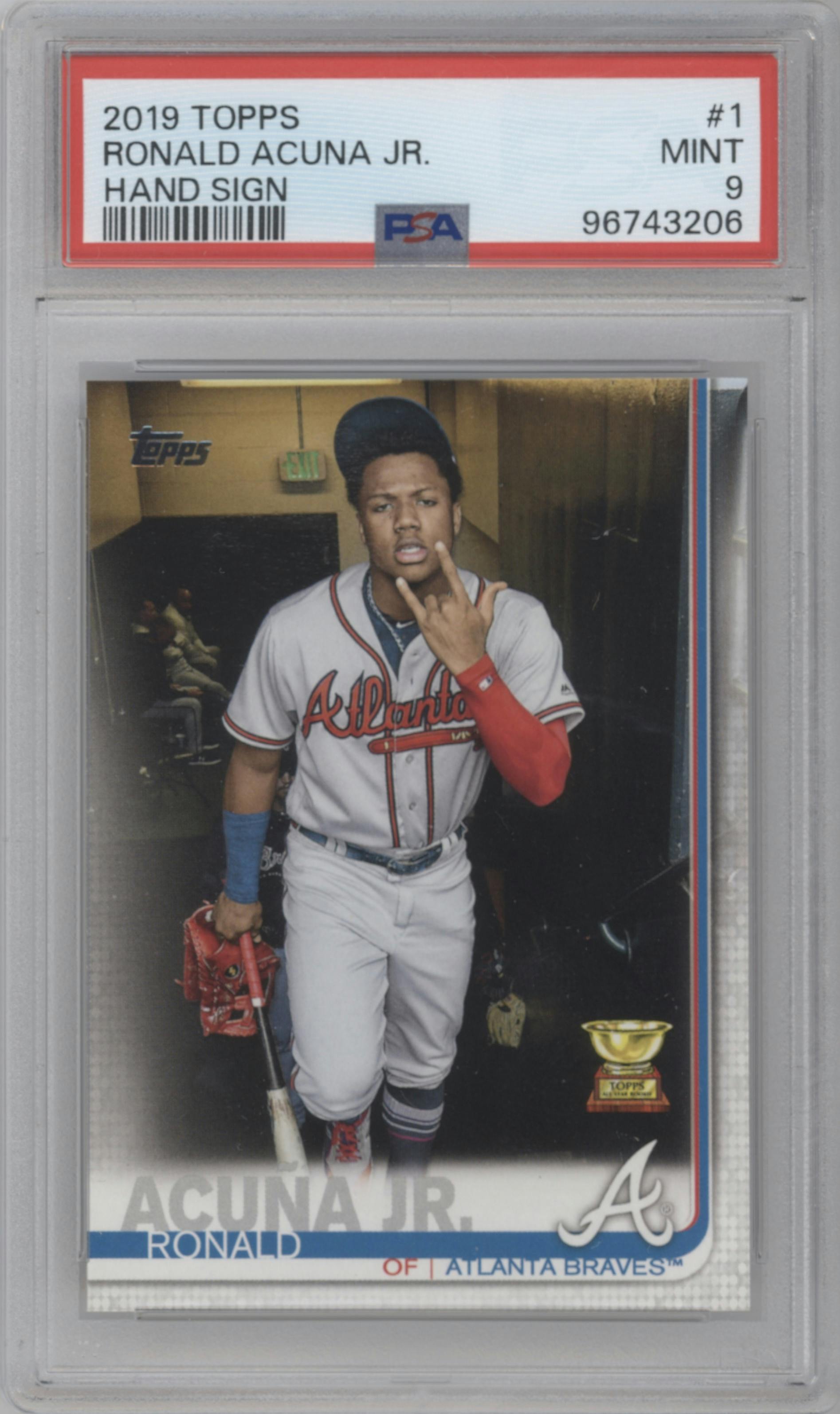 Ronald Acuna Jr. from the 2019 Topps Series 1 set graded by PSA and given an overall grade of 9.