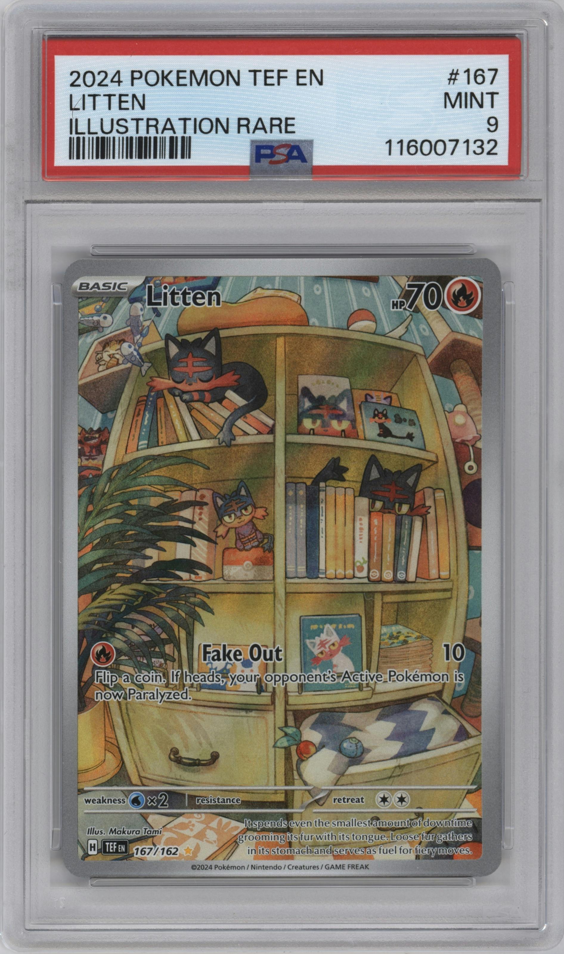 Litten from the 2024 Pokemon SV set graded by PSA and given an overall grade of 9.