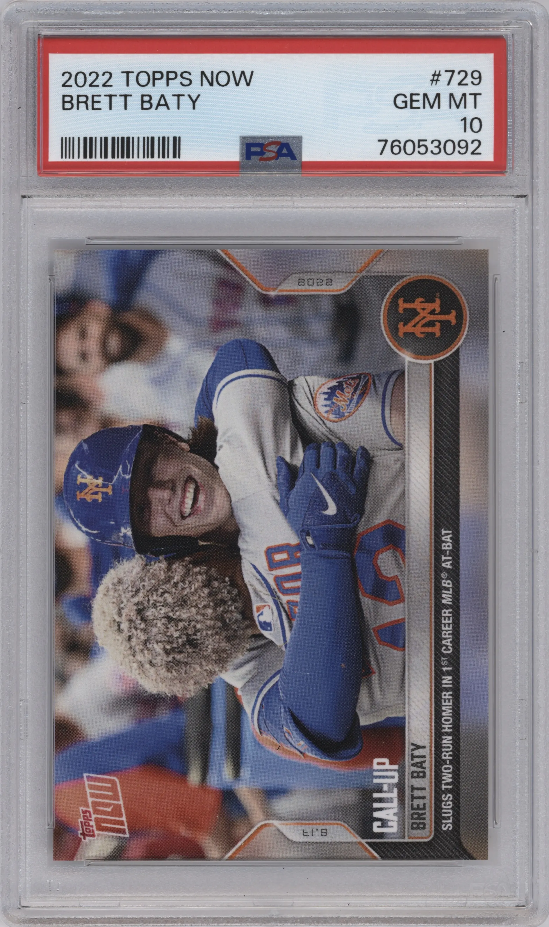 Brett Baty from the 2022 Topps Now set graded by PSA and given an overall grade of 10.