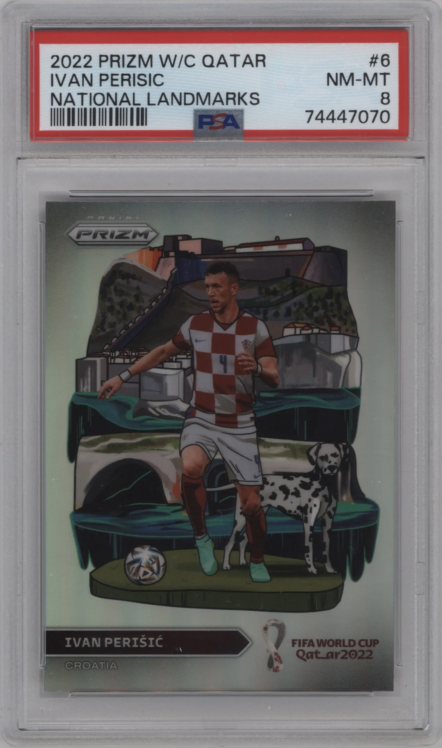 2022 Panini Prizm FIFA WC Qatar National Landmarks Ivan Perisic PSA 8