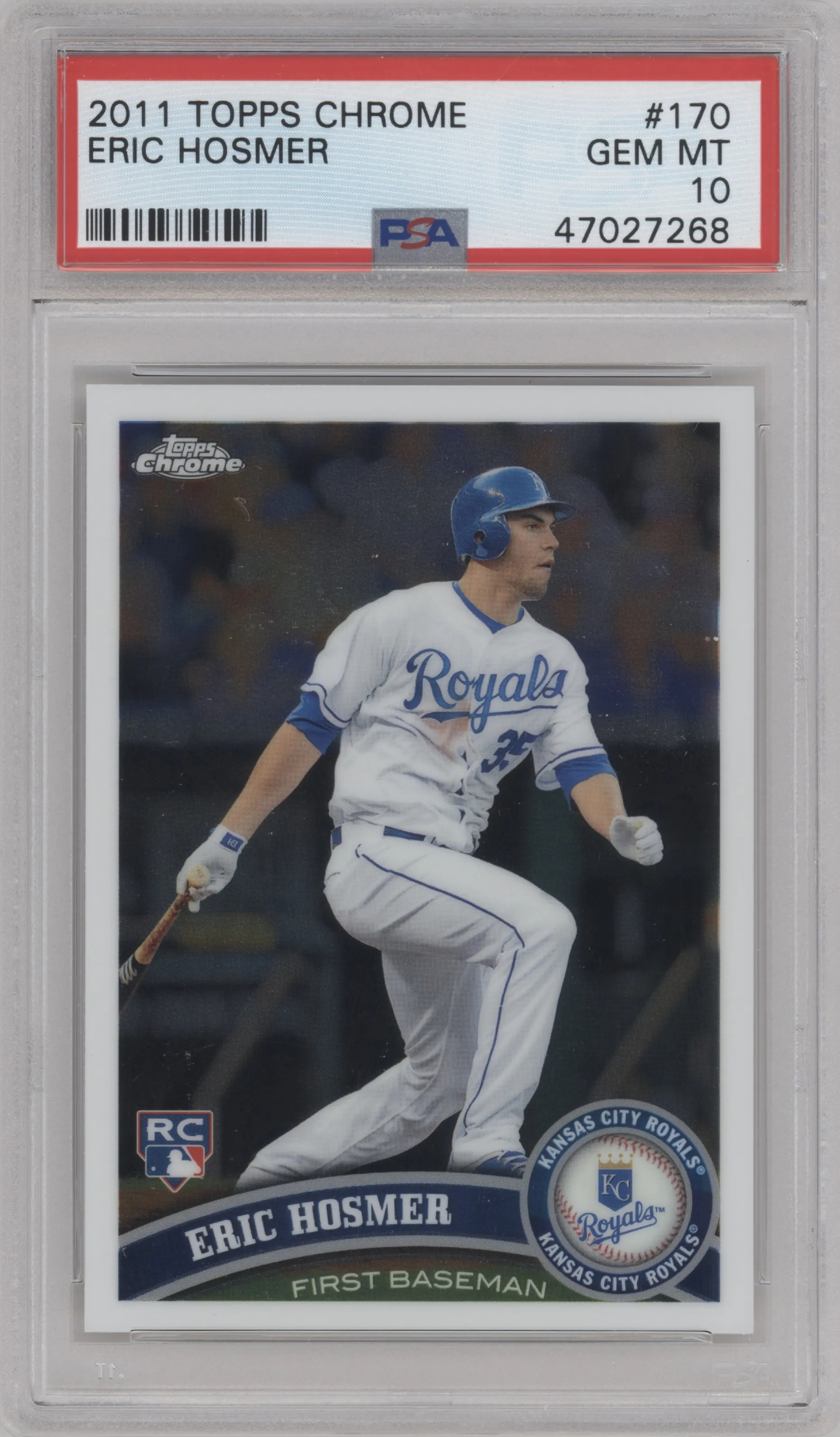 Eric Hosmer from the 2011 Topps Chrome set graded by PSA and given an overall grade of 10.