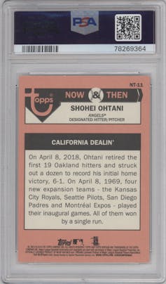 Shohei Ohtani from the 2018 Topps Heritage High Number set graded by PSA and given an overall grade of 10.
