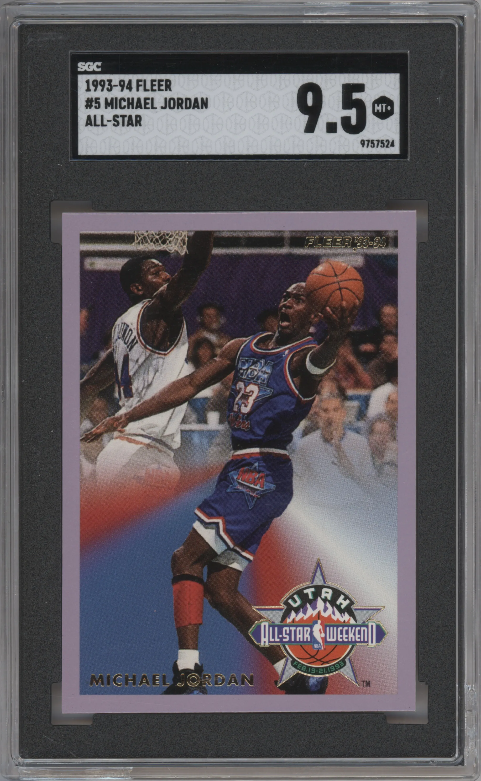 Michael Jordan from the 1993-94 Fleer set graded by SGC and given an overall grade of 9.5.