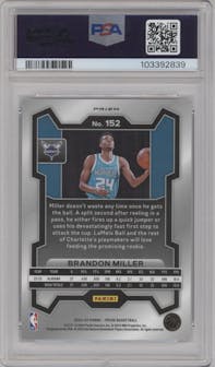 Brandon Miller from the 2023-24 Panini Prizm set featuring a Silver Prizm  parallel graded by PSA and given an overall grade of 10.