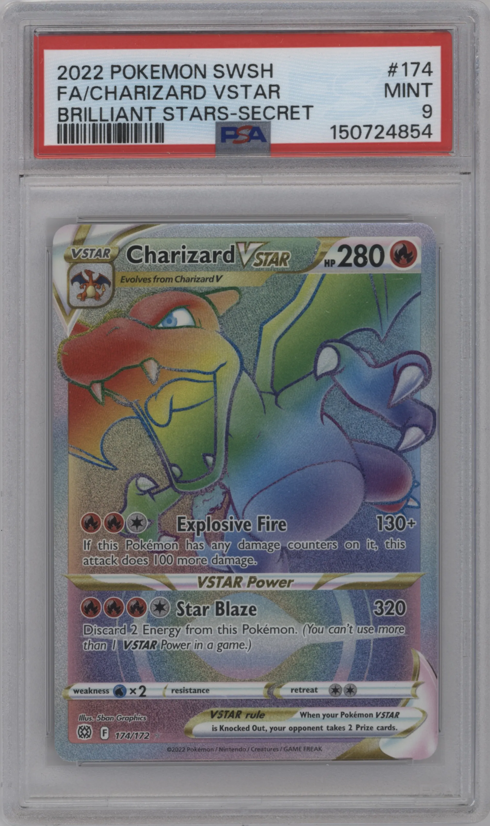 2022 Pokemon SWSH Brilliant Stars Charizard VSTAR #174 PSA 9